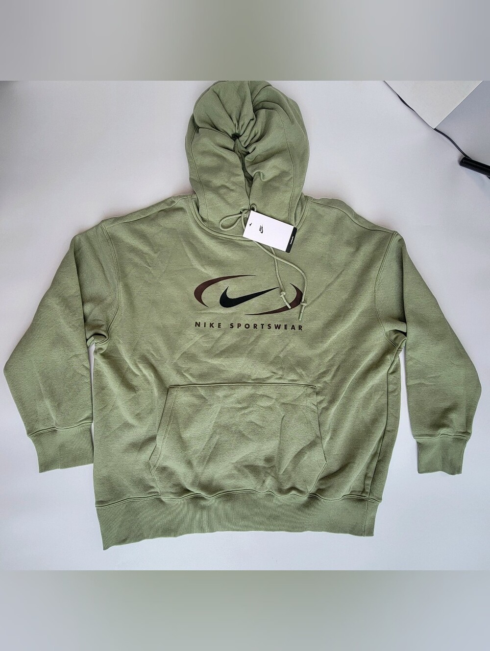 Nike Sportswear Hoodie Womens Size L Fleece Oversized Pullover Green FN7698-386